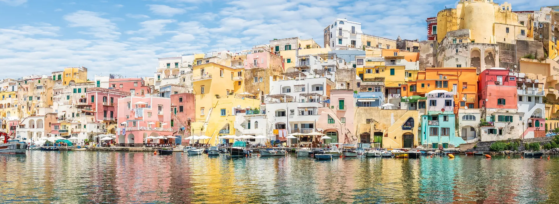Colourful Marina Corricella waterfront on Procida
